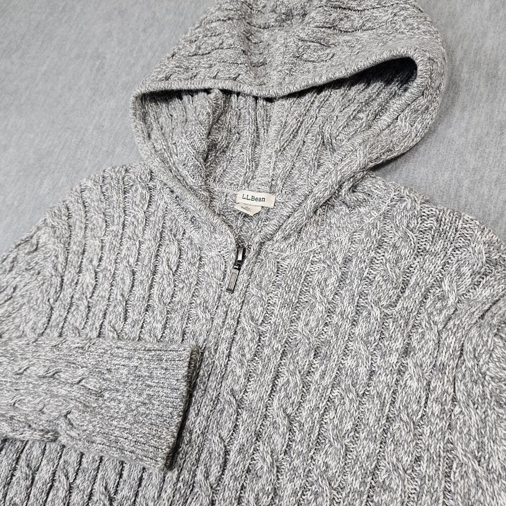 L.L. Bean Sweater Mens XL Gray Cable Knit Hooded Full Zip